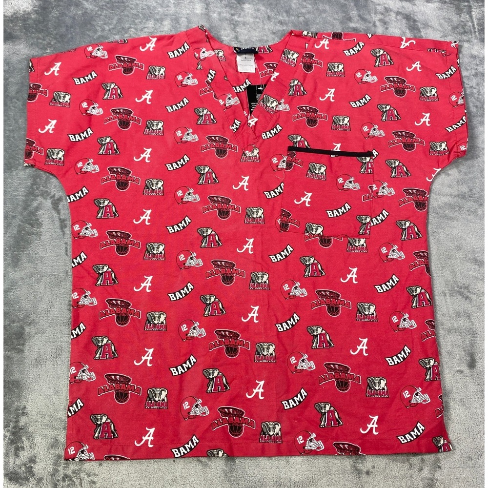 NEW University Of Alabama Crimson Tide Scrub Top Small V Neck Shirt Dudz Pocket